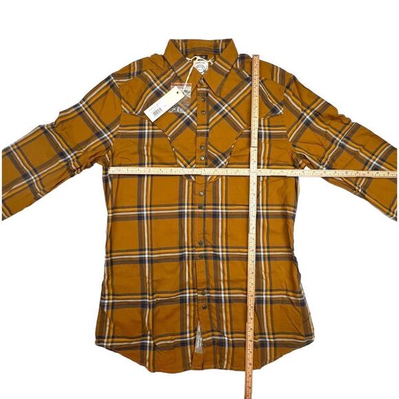 New Diesel Men US S Cowboy Shirt Brown Plaid Long Sleeve Snap Button Down - Picture 6 of 9